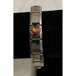 2 Inch Silver Tone Link Bracelet Marines Music Notes 4 Leaf Clover Teal Gem Flaw